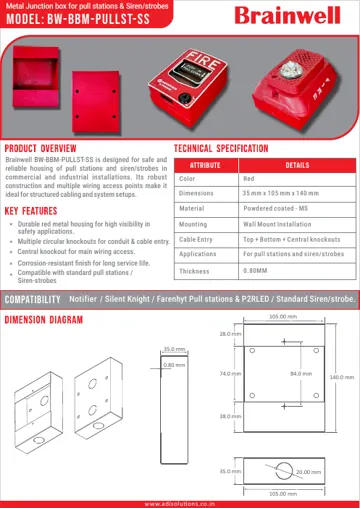 Brainwell Metal Junction Box for Pull Stations & Siren/Strobes BW-BBM-PULLST-SS datasheet