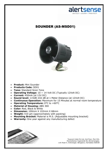 Texecom Alertsense Sounder AS-MSD01 datasheet